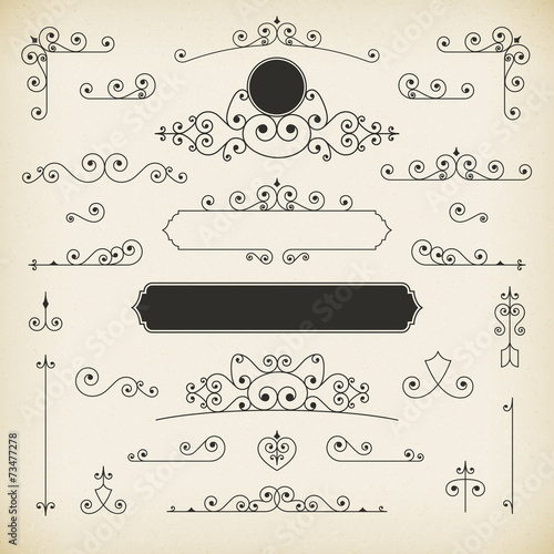 Vintage vector labels and scroll elements