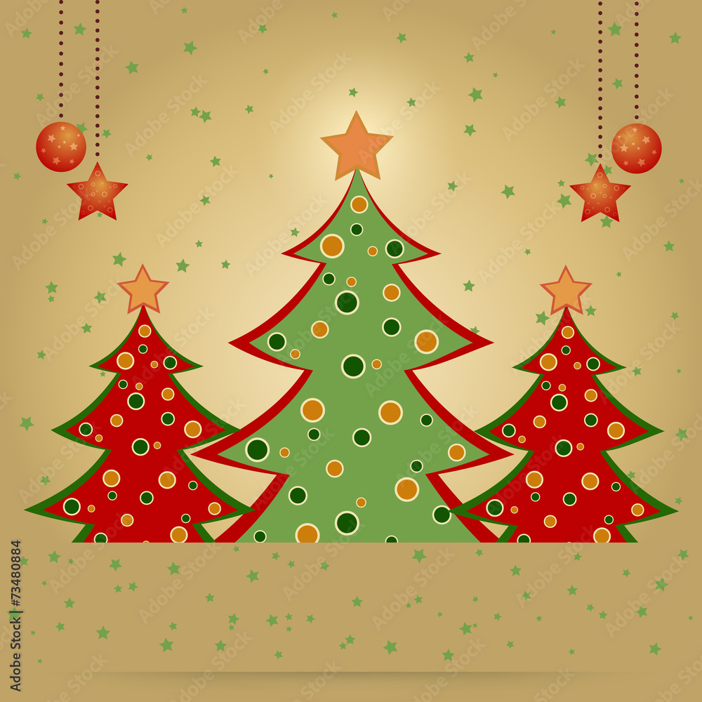 Christmas card with decorated fir trees Christmas card with decorated fir trees