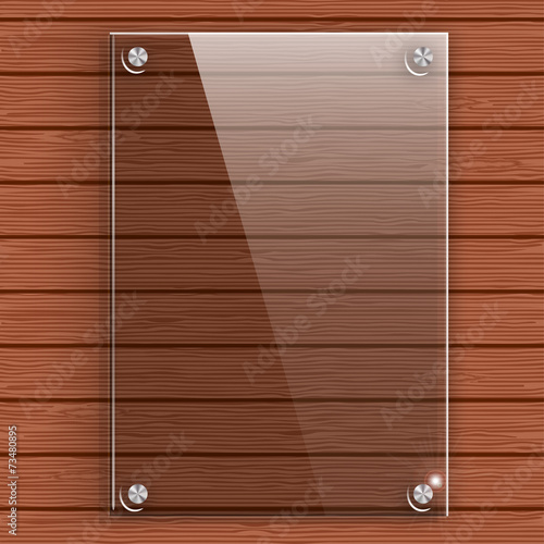 Glass plate on the background wall of wooden planks.