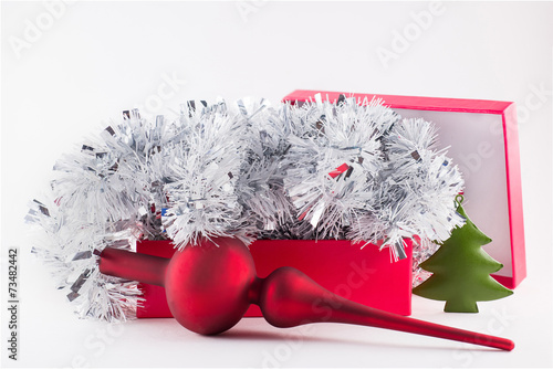 Box with christmas decorations