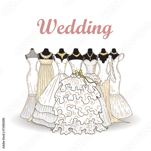 Vector illustration with wedding dresses