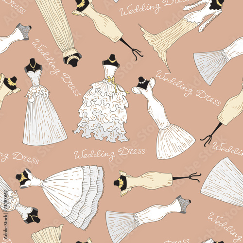 Vector pattern with hand drawn wedding dresses