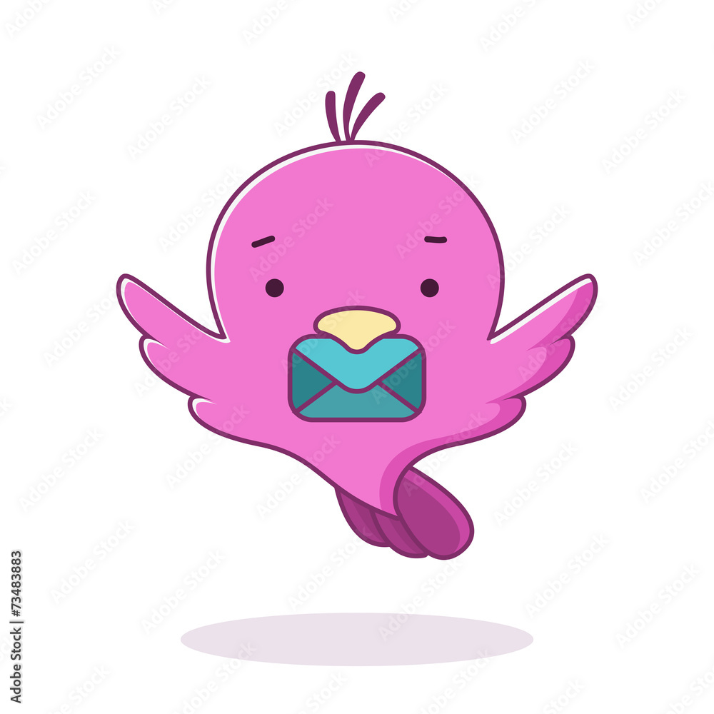 Cute pink bird with letter. Vector illustration. Logo design tem Cute pink bird with letter. Vector illustration. Logo design tem