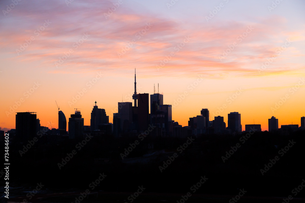 Downtown Toronto at Dusk with a pink sky