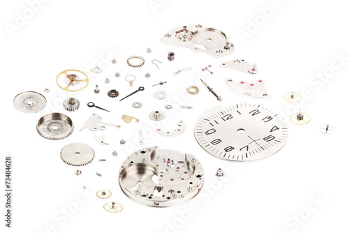 Isometric. Dismantled old mechanical wristwatch isolated on whit