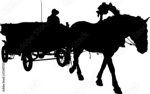Vector silhouette of a horse put to a cart