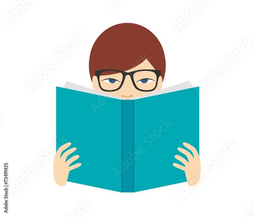 Boy reading a book. Flat vector. Isolated on white.