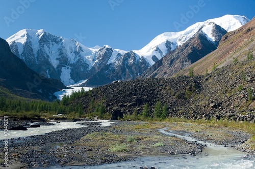 Maashey-Bash Peak and Maashey Glacier in Altai Mountains, Siberi