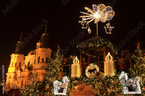 Photography Christmas Mood on the night Old Town Square, Prague