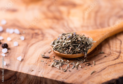 Herbs de Provence. Mixed dried herbs in spoon