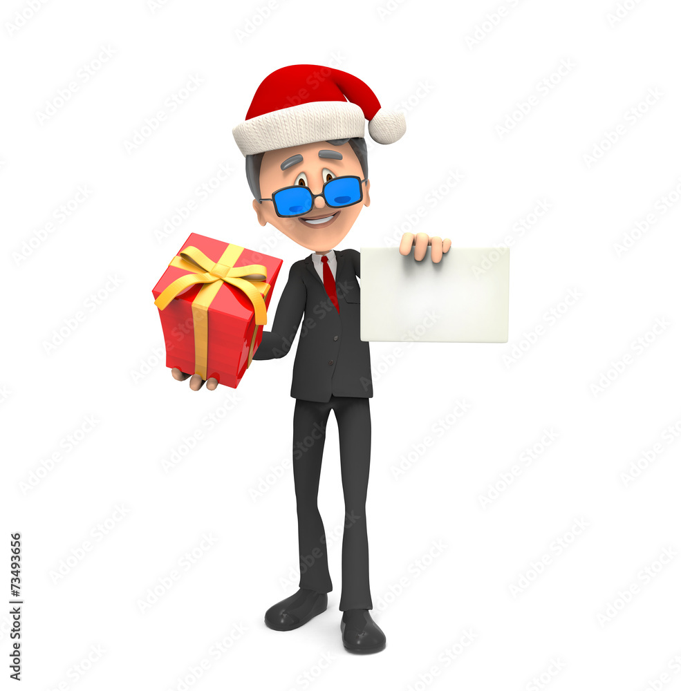 3d business man with gift and christmas hat 3d business man with gift and christmas hat