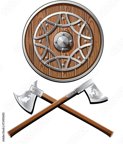 battle shield and axes vector