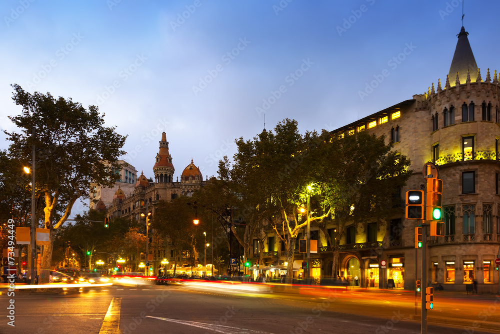Passeig de Gracia in october twilight. Barcelona