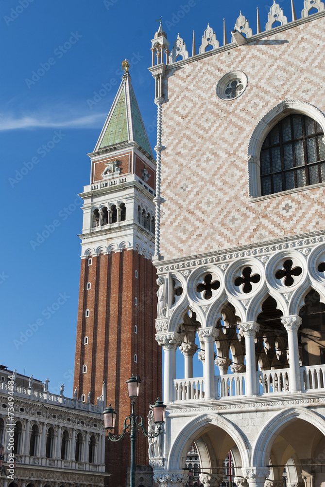 Fototapeta premium Campanile and Doges Palace details, Venice, Italy