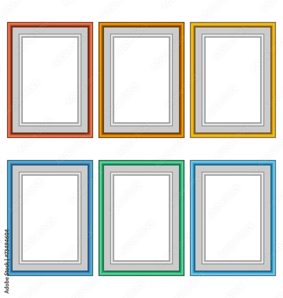 Six multicolored frames isolated on white background Six multicolored frames isolated on white background