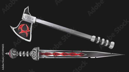 Realistic Sword and Axe Vector
