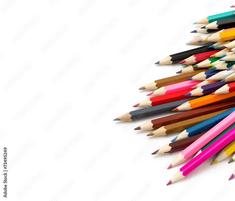 Colour pencils isolated on white background close up Colour pencils isolated on white background close up