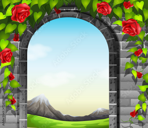A stonewall with roses