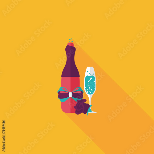 Valentine's day champagne flat icon with long shadow,eps10
