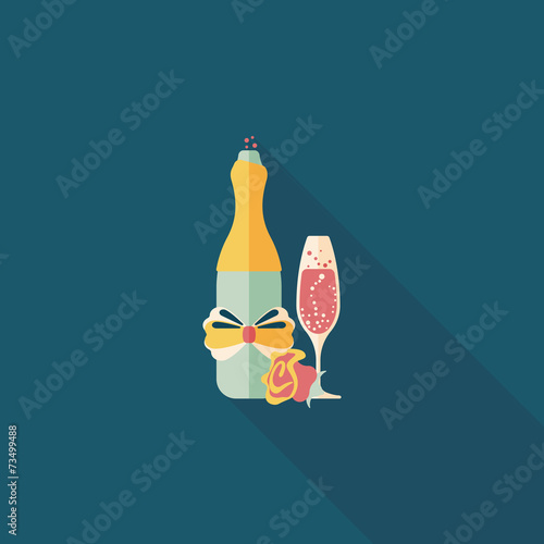 Valentine's day champagne flat icon with long shadow,eps10