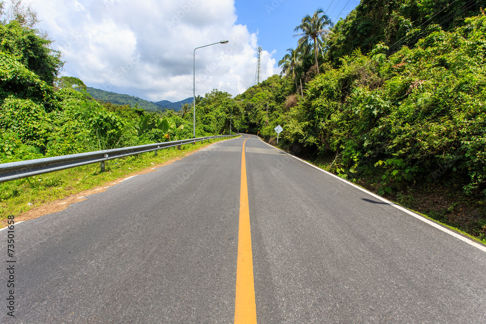 Clean road on the hill in Phuket, Thailand