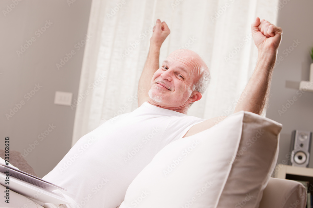 Fototapeta premium man stretching and going asleep