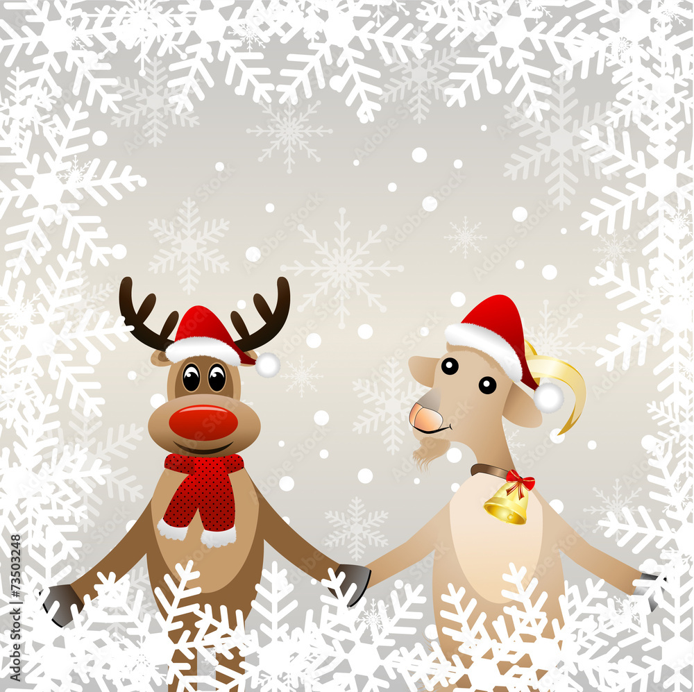 merry goat in a christmas cap and elk merry goat in a christmas cap and elk