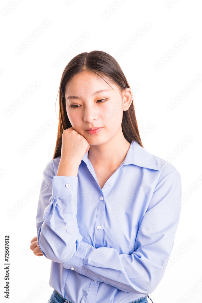 Young business woman standing isolated on white Young business woman standing isolated on white