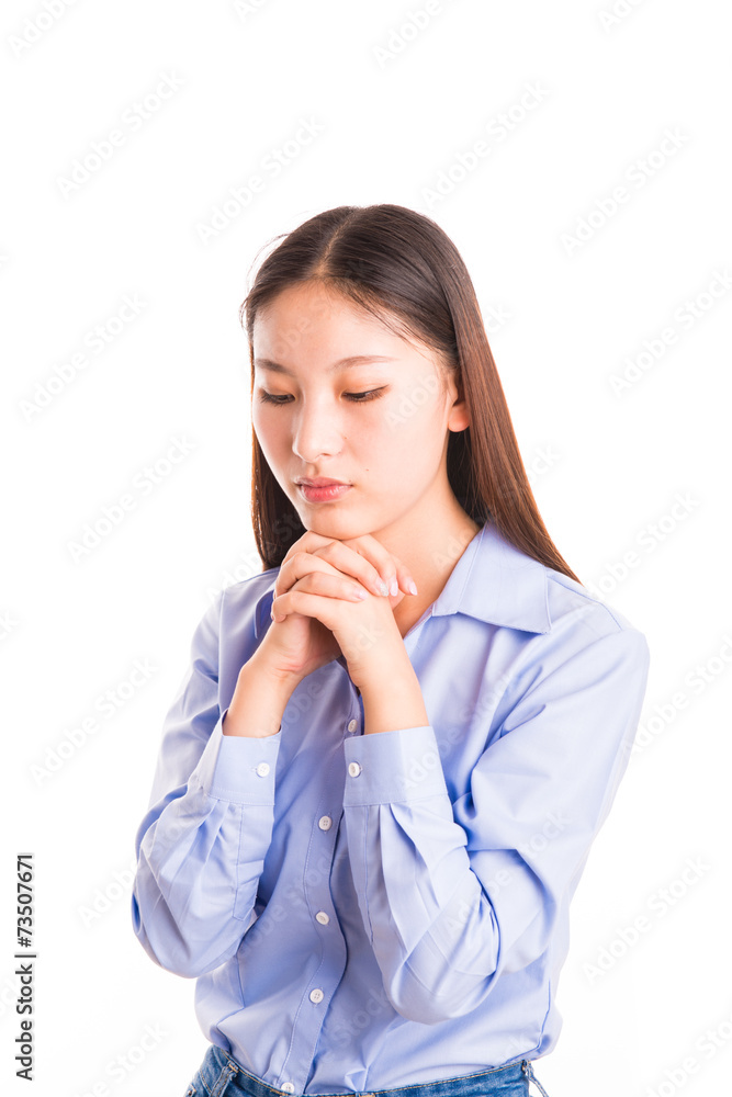 Young business woman standing isolated on white Young business woman standing isolated on white