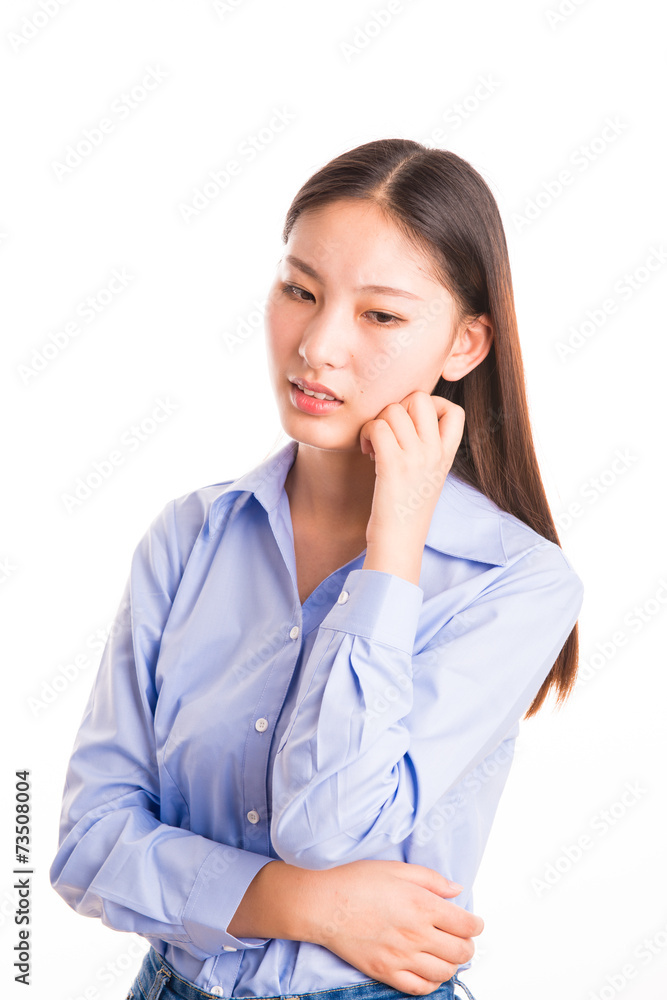 Young business woman standing isolated on white Young business woman standing isolated on white