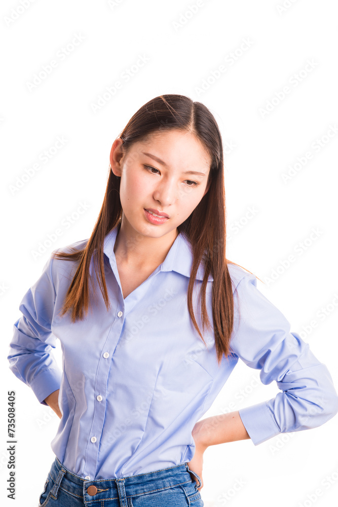 Young business woman standing isolated on white Young business woman standing isolated on white