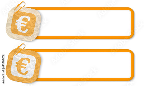yellow frames with texture crumpled paper and euro symbol