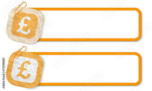 yellow frames with texture crumpled paper and pound sterling sym