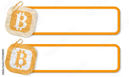 yellow frames with texture crumpled paper and bit coin symbol
