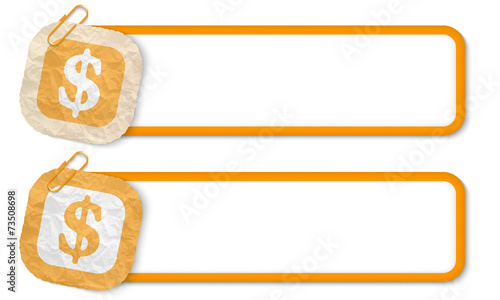 yellow frames with texture crumpled paper and dollar symbol