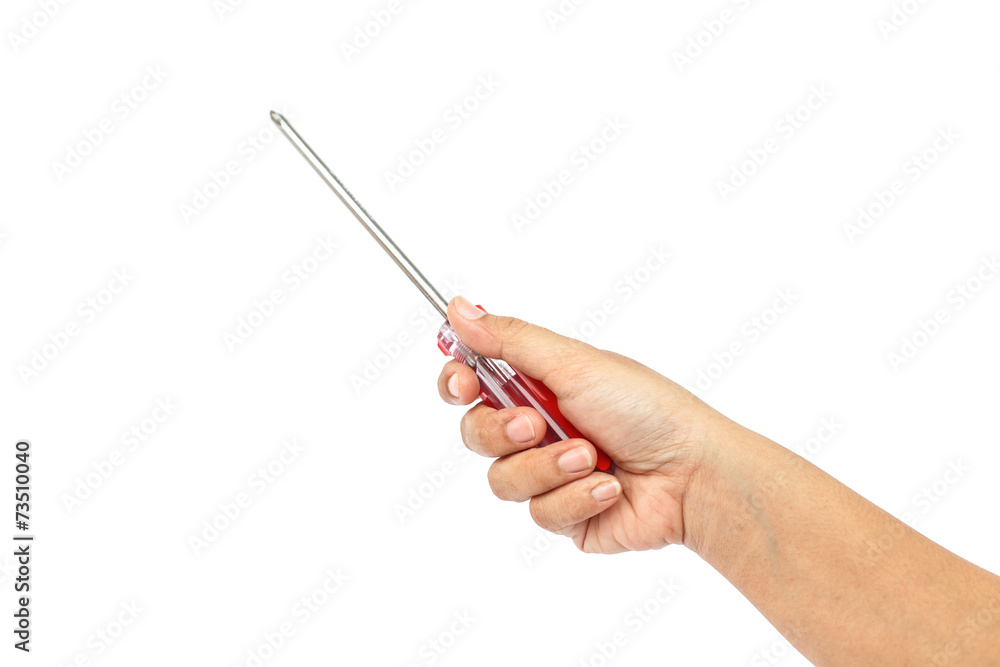 Hand holding screwdriver Isolated on White Background Hand holding screwdriver Isolated on White Background