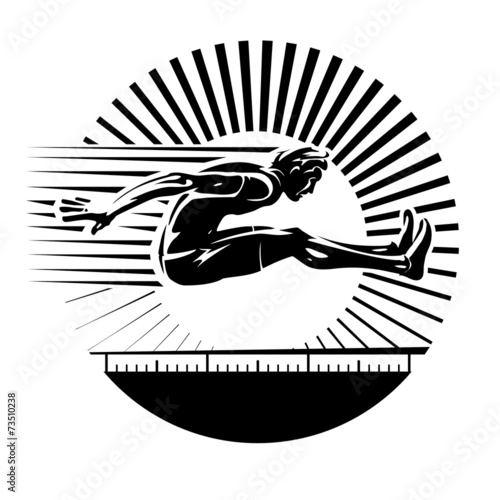 Long jump. Vector illustration in the engraving style