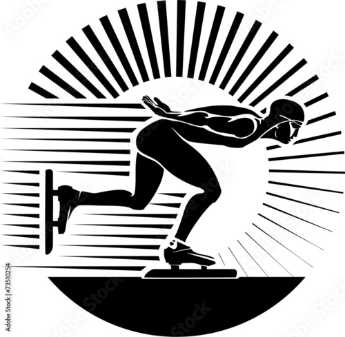 Speed Ice Skating. Vector illustration in the engraving style