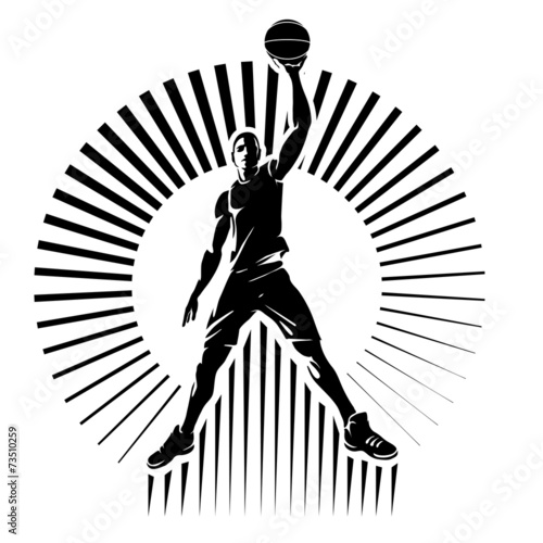 Basketball player. Vector illustration in the engraving style