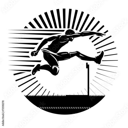 Hurdling. Vector illustration in the engraving style