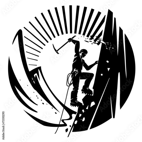 Mountain climber. Vector illustration in the engraving style