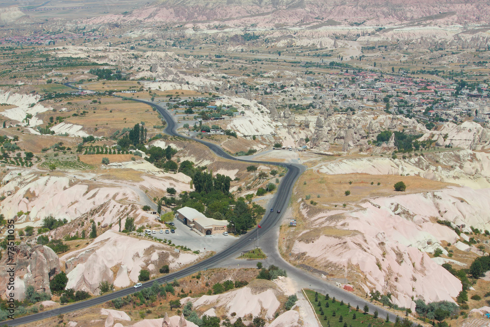 aerial view of surroundings from Uchisar castle in Cappadocia