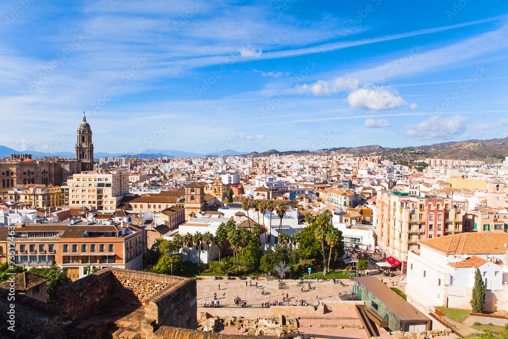 Malaga cityscape from Alcazaba. Andalusia, Spain.