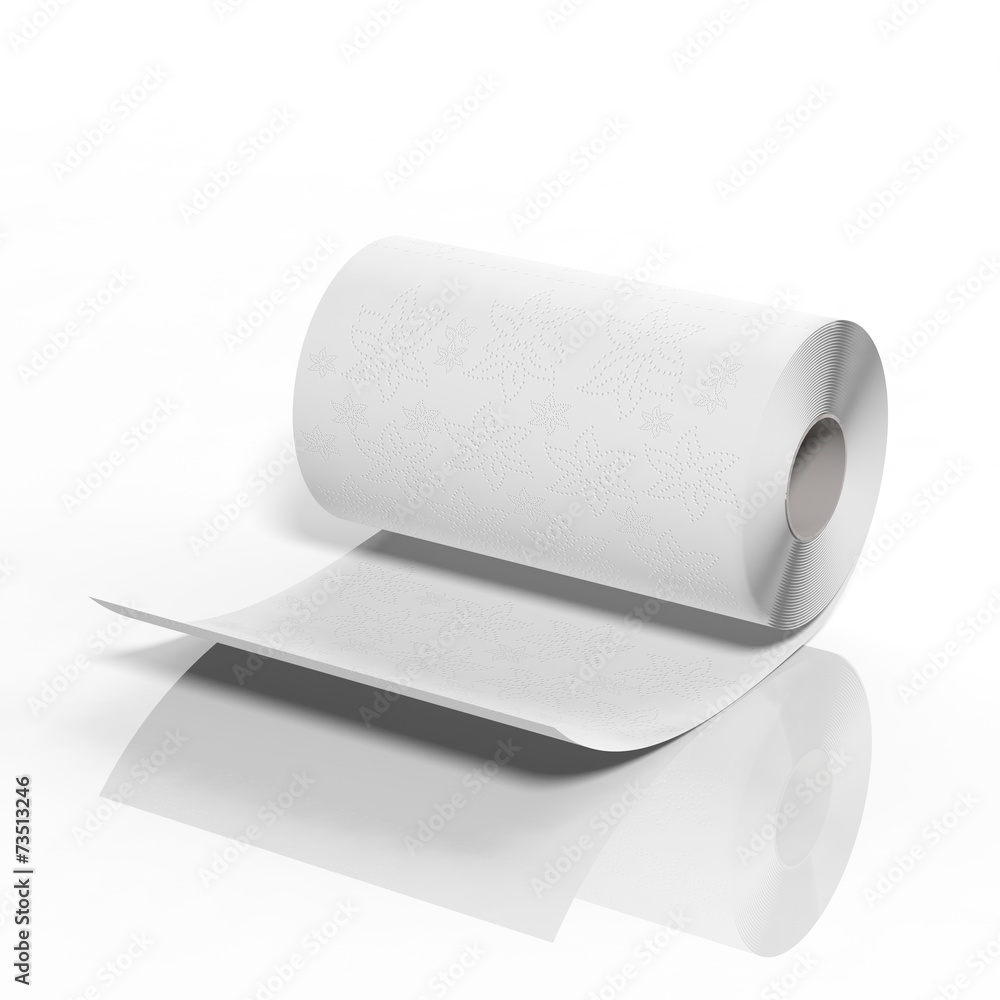 Fototapeta premium 3D Paper Kitchen Roll Towels isolated on white background