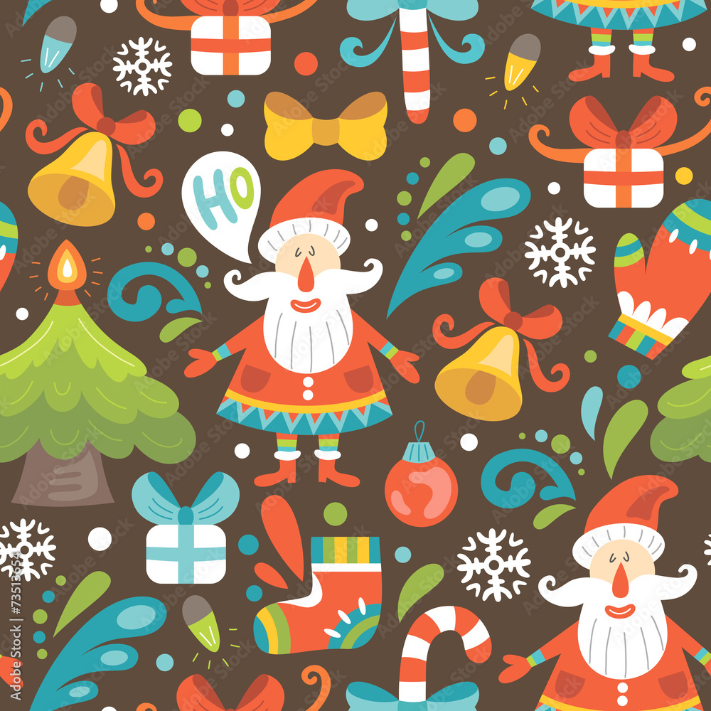Fototapeta premium Christmas seamless pattern with Santa Claus