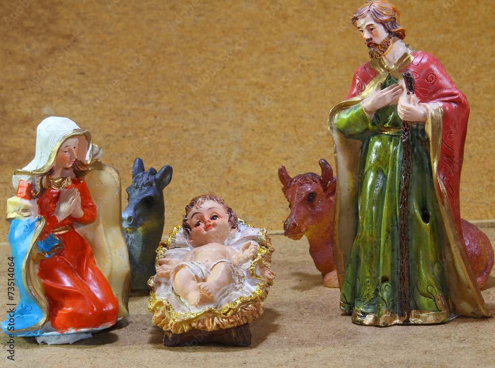 Nativity scene with baby jesus Mother Mary and joseph