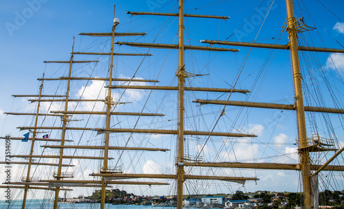 Five Masts Against Blue Sky