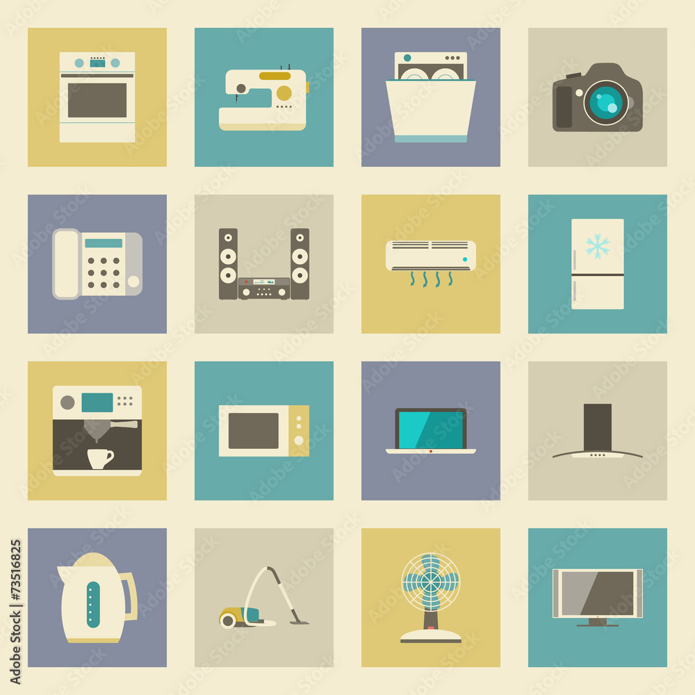 Electrical appliances flat icons set Electrical appliances flat icons set