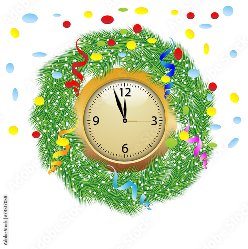 Vászonkép christmas chaplet with a clock, serpentine and confetti