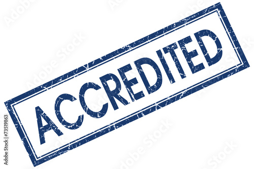 accredited blue square stamp isolated on white background
